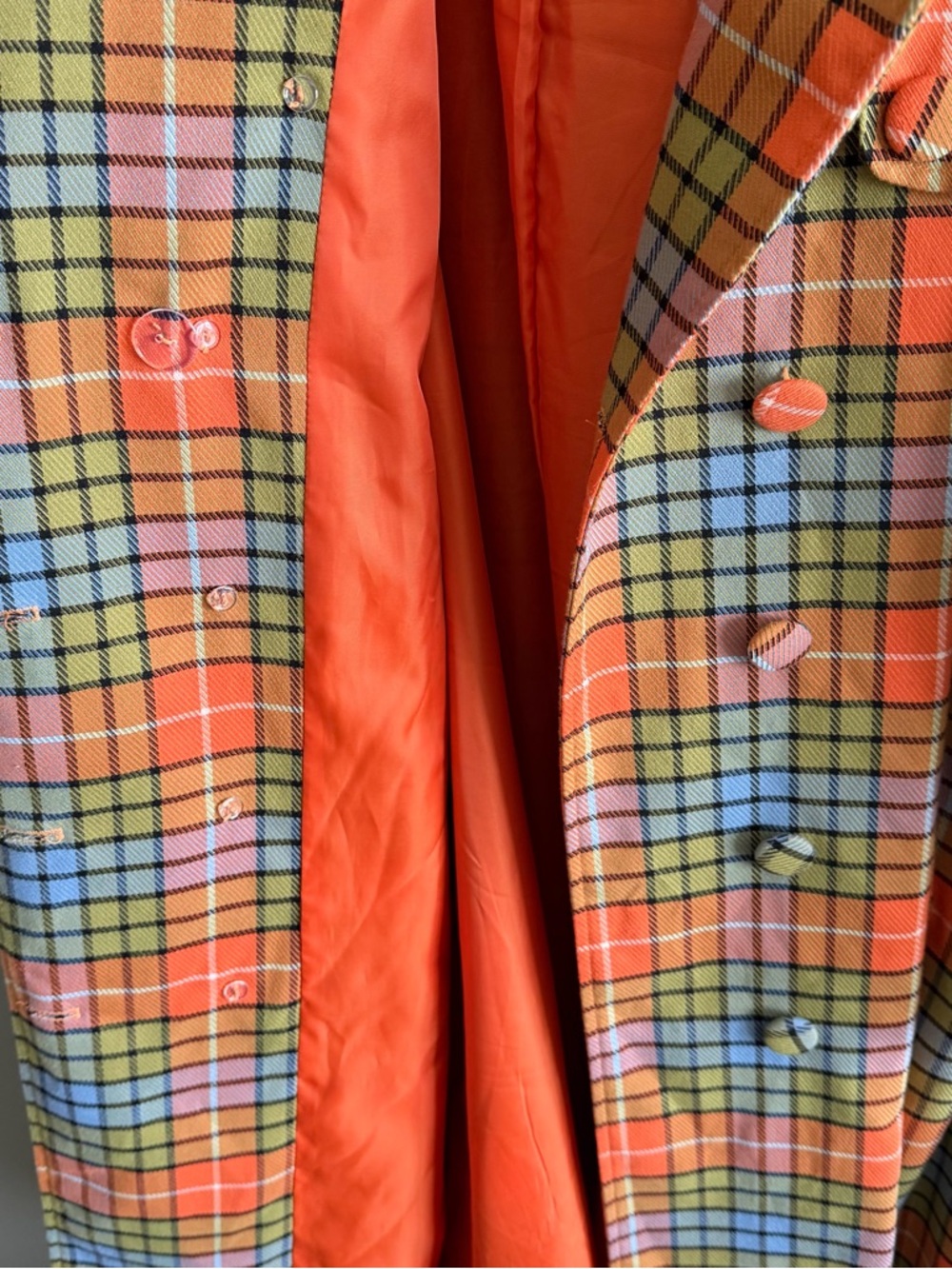 Hilary MacMillan Plaid Belted Trench Coat in Orange & Blue - Picture 13 of 16